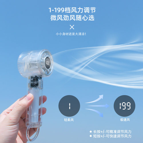 新款透明手持迷你电风扇带提环便携挂包USB涡轮小风扇高速199档