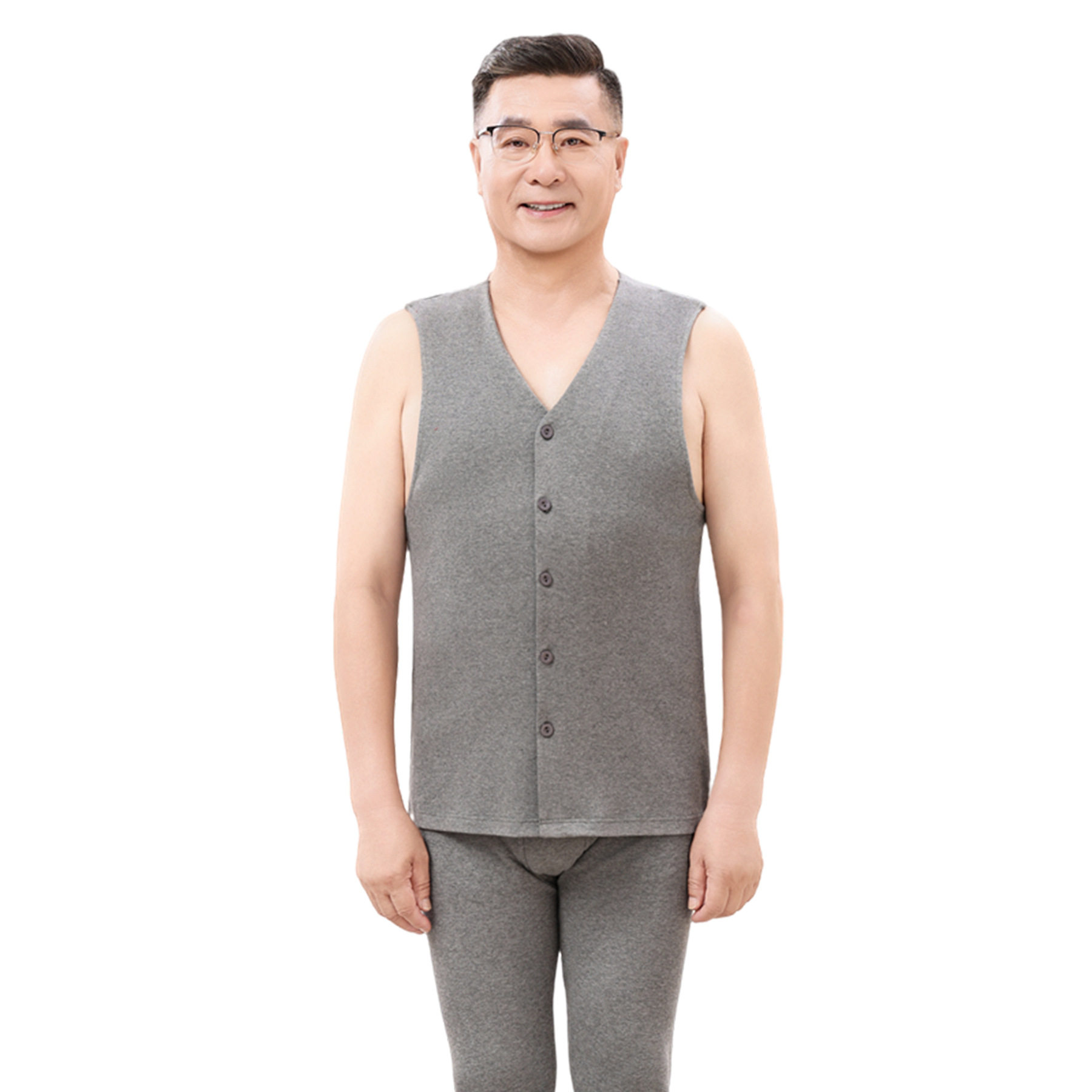 中老年人100%纯棉男士保暖背心开衫打底上衣无袖坎肩马甲加肥加大