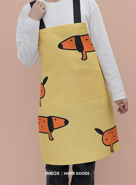 可爱创意简约厨房防水防油背心围裙INS卡通腊肠犬日式女围兜围腰