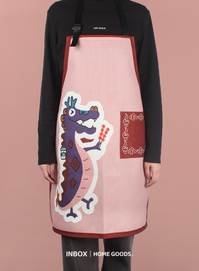原创可爱卡通防水防油女棉麻日式背心围裙厨房家用情侣挂脖皮围裙