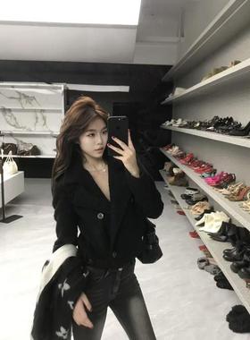 尹千金【首尔漫步】黑色显瘦复古机车韩系慵懒松弛感W257362