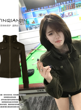 【暮光之城】美式留学生穿搭感中古款复古橄榄绿修身外套S255211