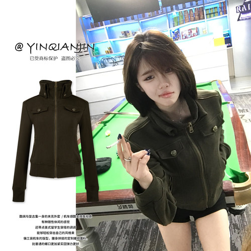 美式橄榄绿暮光之城拉链修身夹克