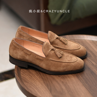 内缝线工艺英伦复古手工反绒牛皮透气一脚蹬套脚流苏乐福鞋男真皮