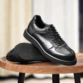 超帅 潮流工装 黑色板鞋 超正 男新款 商务休闲防滑透气真皮小黑鞋 鞋