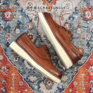 轻便舒适/英伦复古帆船鞋头层牛皮手工做旧工装休闲皮鞋厚底男鞋