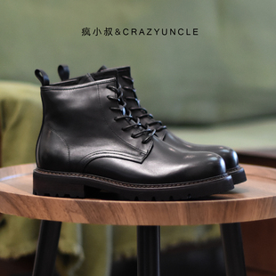 男靴 英伦复古手工马皮侧拉链马丁靴男厚底中帮短靴大码 舒适百搭