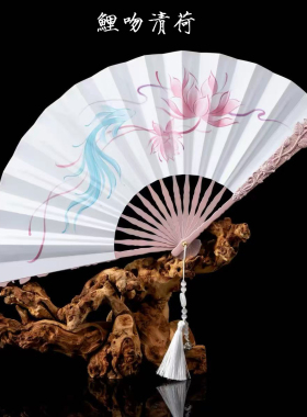 中国风古典金属折扇手工彩绘