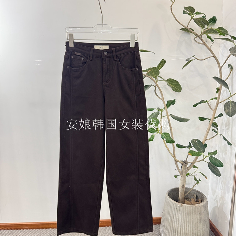 PH23直筒咖色加绒牛仔裤83150