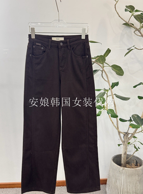 安娘韩国代购PH23女装2025冬季新款时尚直筒咖色加绒牛仔裤83150