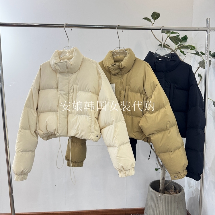 安娘韩国代购女装2025冬季时尚立领净色保暖白鸭绒短款羽绒服外套