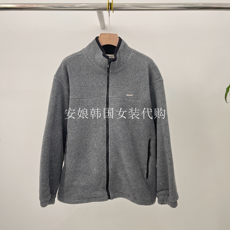 安娘韩国代购进口女装2025年冬季新款时尚立领拉链颗粒绒长袖外套