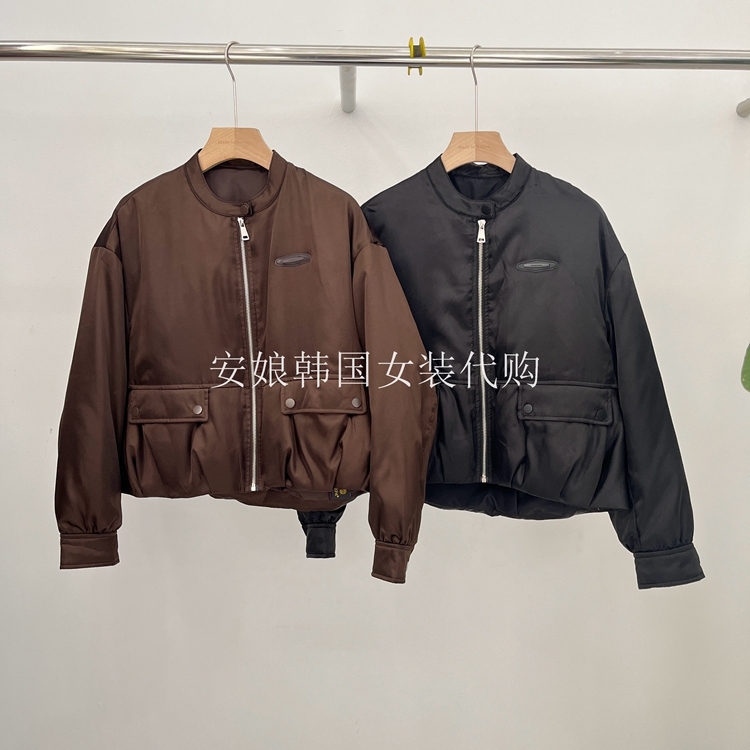 安娘韩国代购进口女装2025冬季新时尚圆领拉链夹克白鹅绒宽松外套