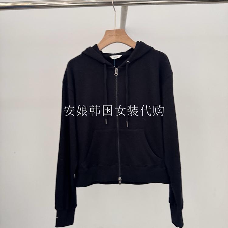 单排扣连帽长袖宽松加绒卫衣外套