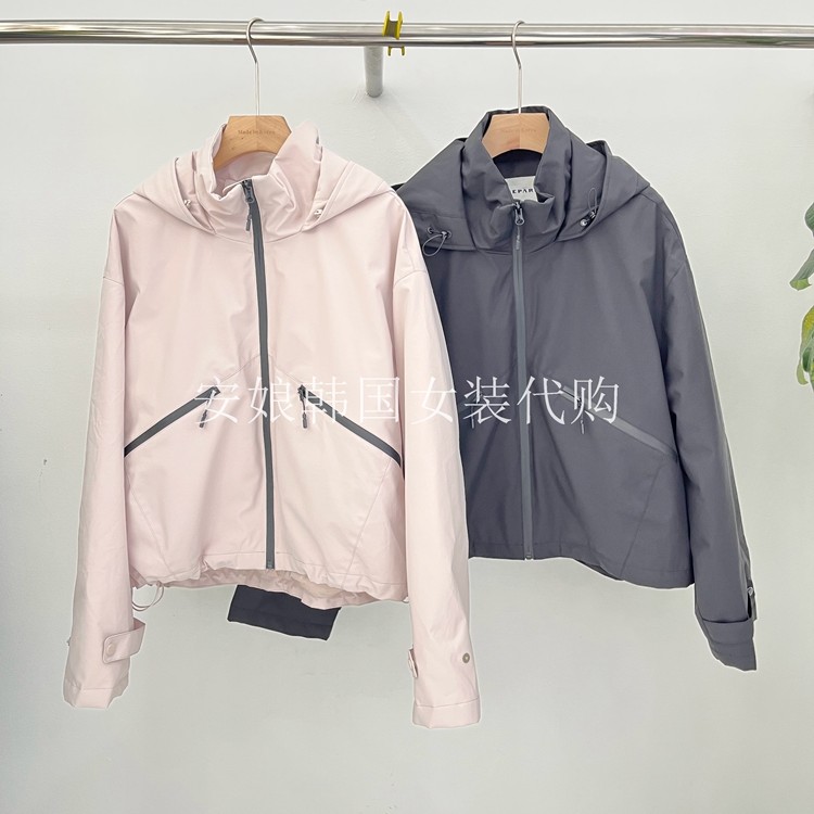 时尚连帽长袖宽松松紧腰外套