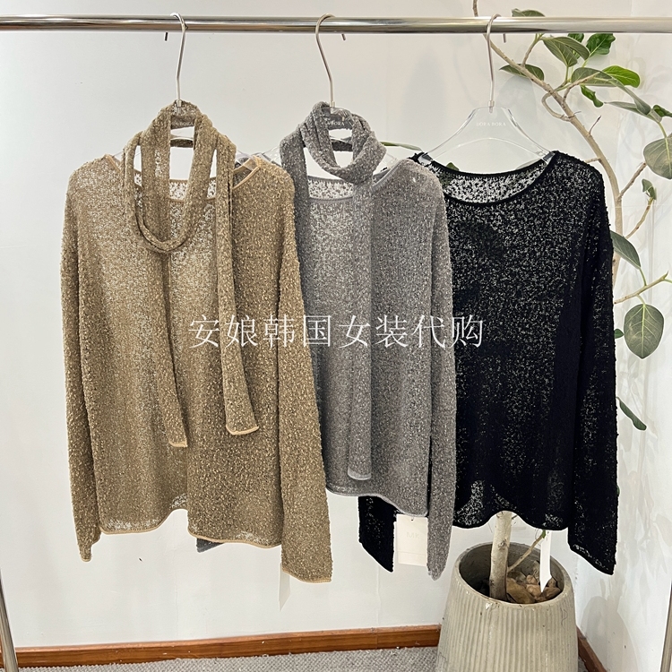 MK时尚围巾圆领肌理感长袖针织衫