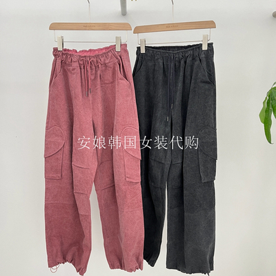 安娘韩国代购进口女装2025秋时尚松紧腰束脚口袋工装休闲裤34070