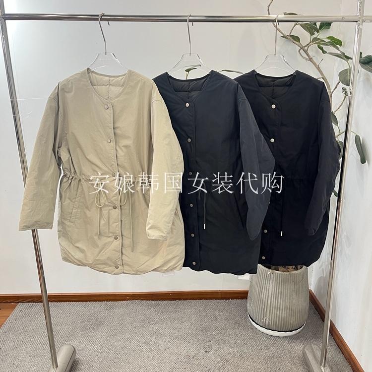 安娘韩国代购女装2025年冬季新时尚圆领单排扣抽绳白鹅绒羽绒外套