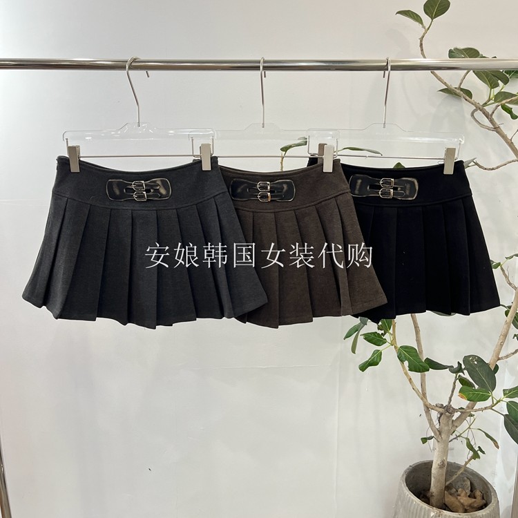 时尚腰带百褶显瘦防走光短裙