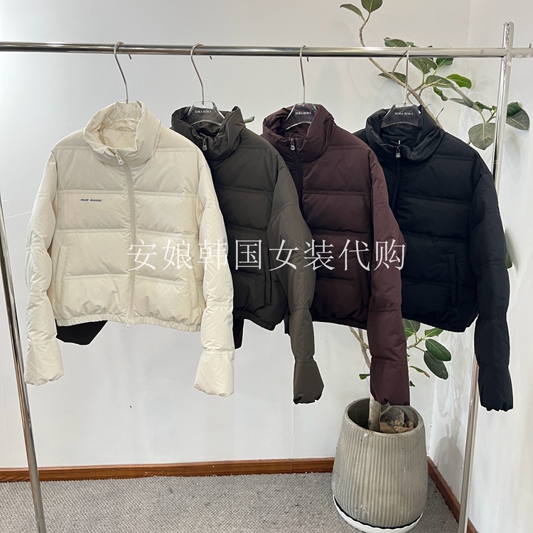 安娘韩国代购女装2025冬季新款立领字母拉链短款白鸭绒羽绒服外套