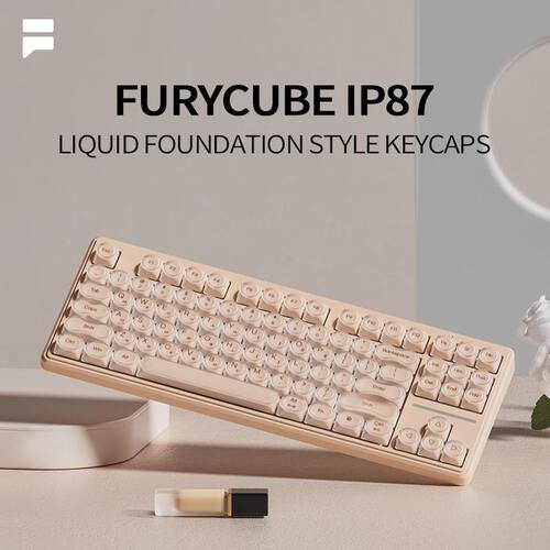 FURYCUBE粉底液IP87有线键盘机械手感高颜值女生办公电脑键盘韩文
