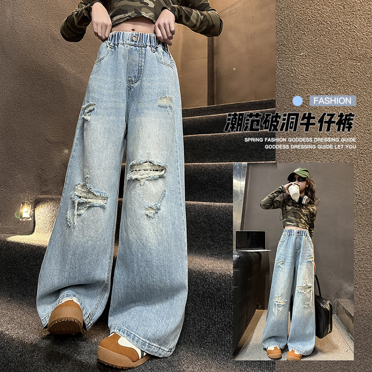 女童牛仔裤2025春夏新款休闲裤子