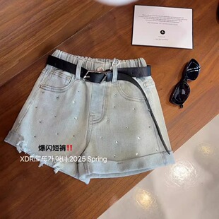 女童牛仔短裤夏季2025新款儿童洋气时髦裤子中大童女孩镶钻热裤潮