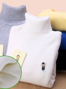 儿童毛衣套头加绒厚女男童纯棉针织打底衫中大童半高领秋冬线衣D8