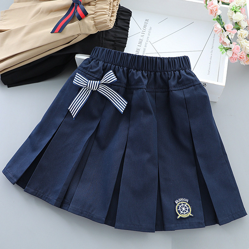 女童百褶半身裙班服演出裙纯色棉