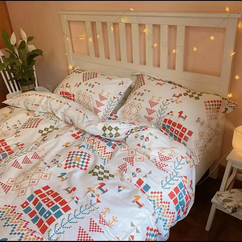 北欧风情全棉小碎花四件套被套床单床笠印花被罩纯棉40支斜纹柔软