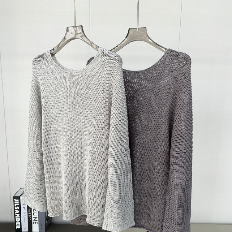 新颜色爆款亚麻镂空针织衫简约套头慵懒松弛感罩衫长袖百搭上衣女