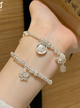 黄财神手链女款足银999纯银手工许愿星盘缠手饰叠戴闺蜜精致小众