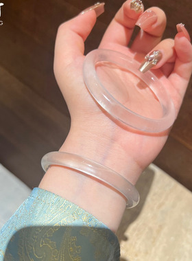 金町天然高冰透玉手镯女款圆条细条荔枝白月光石英岩水沫玉石镯子