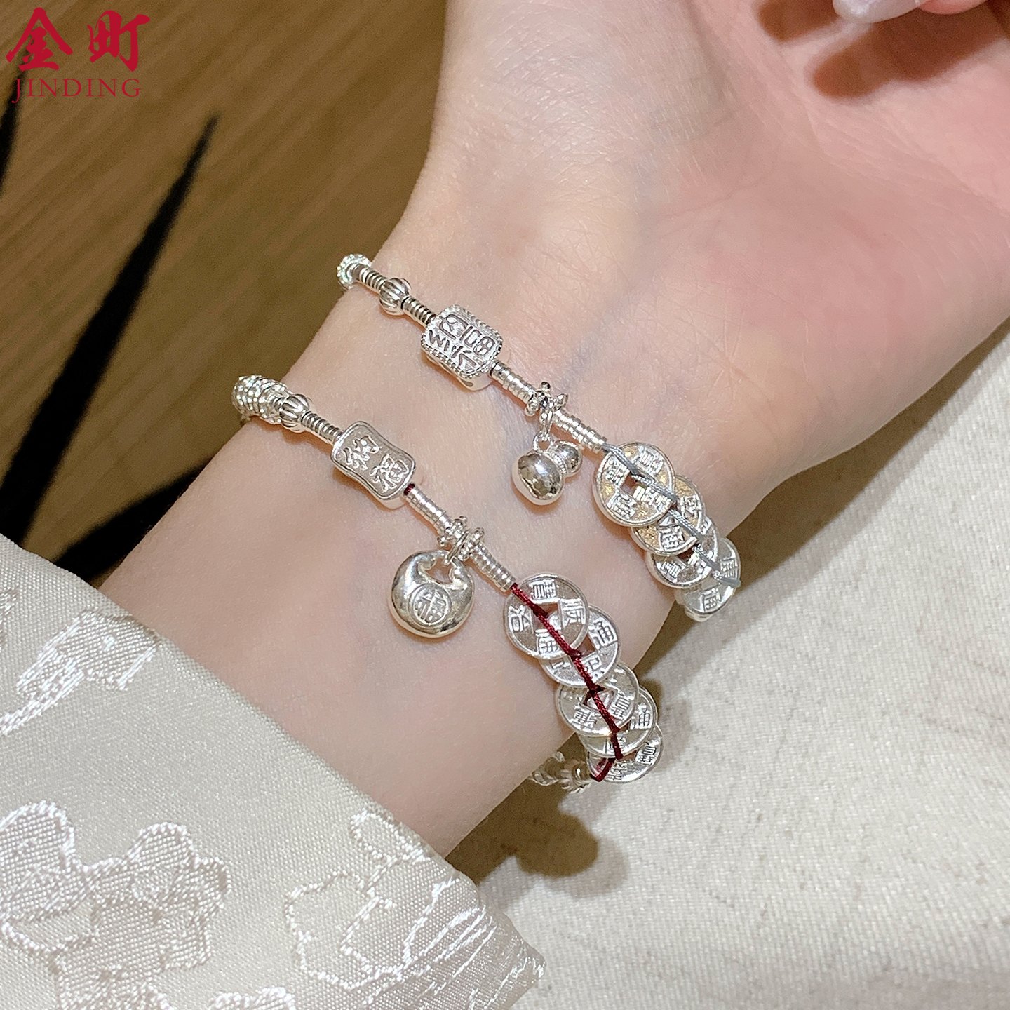 五帝钱手链999纯银女款足银招财葫芦小胖福手工盘缠手串闺蜜手饰