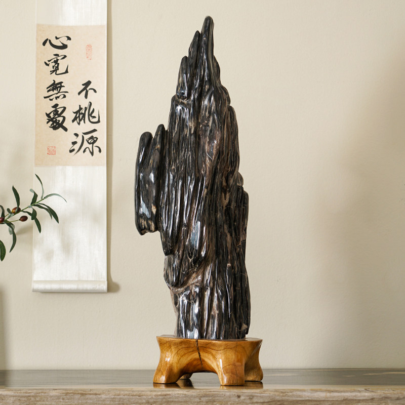 客厅玄关样板房新中式软装饰品礼品树化玉原石摆件天然木化石收藏