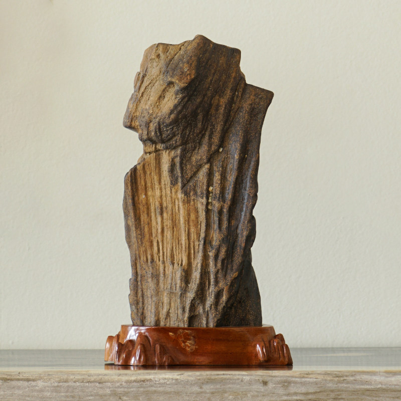 新中式书房石头摆件赠底座天然硅化木水冲石木化石客厅玄关摆设