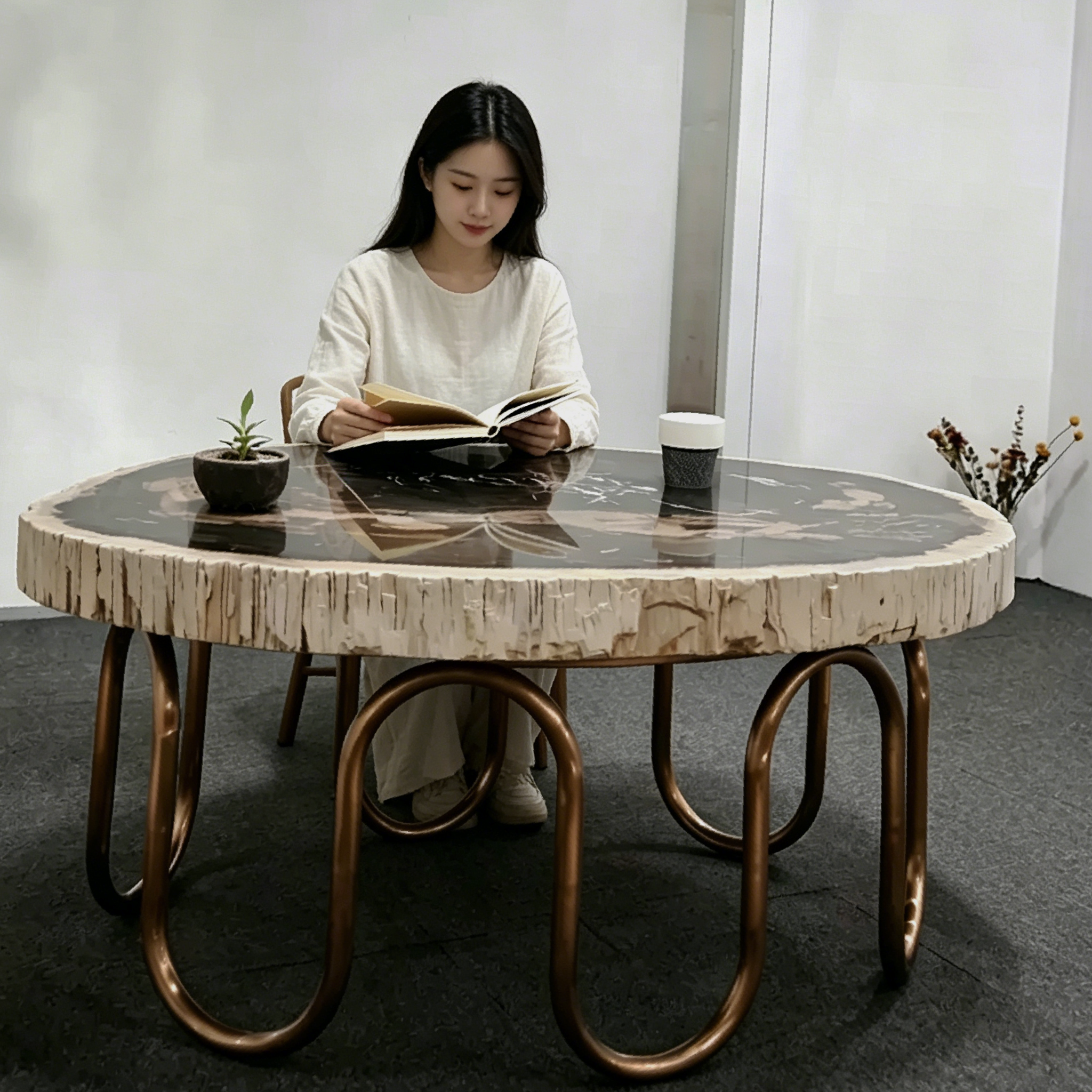 石头硅化木现代轻奢简约设计风家用客厅木化石茶几桌面样板间家具