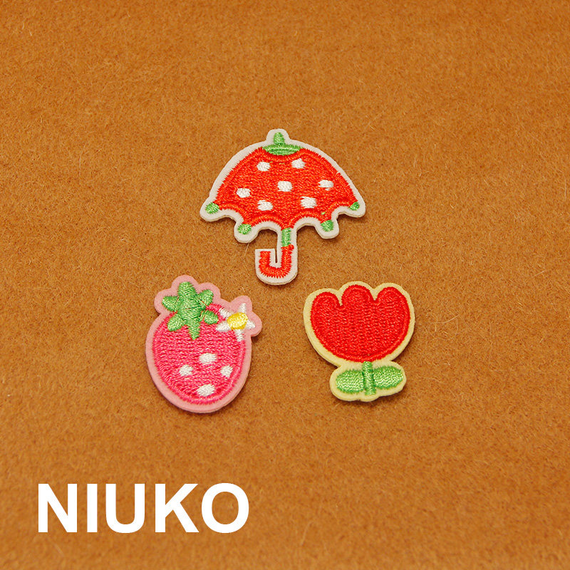 NIUKO 布贴 可爱小花朵草莓小红伞手帐补丁卡通刺绣DIY破洞贴布标