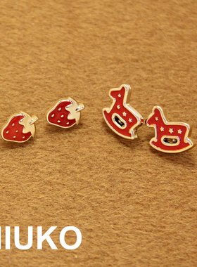NIUKO 红色金色超可爱萌草莓小木马衬衫扣衬衣纽扣钮扣辅料DIY扣