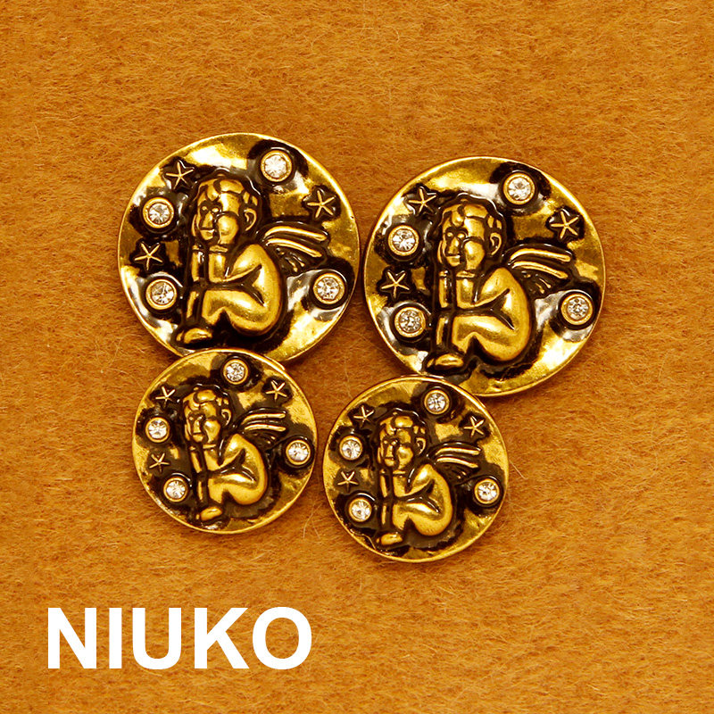 NIUKO 精致做旧古铜色天使思考者高档水钻金属纽扣服装辅料钮扣子