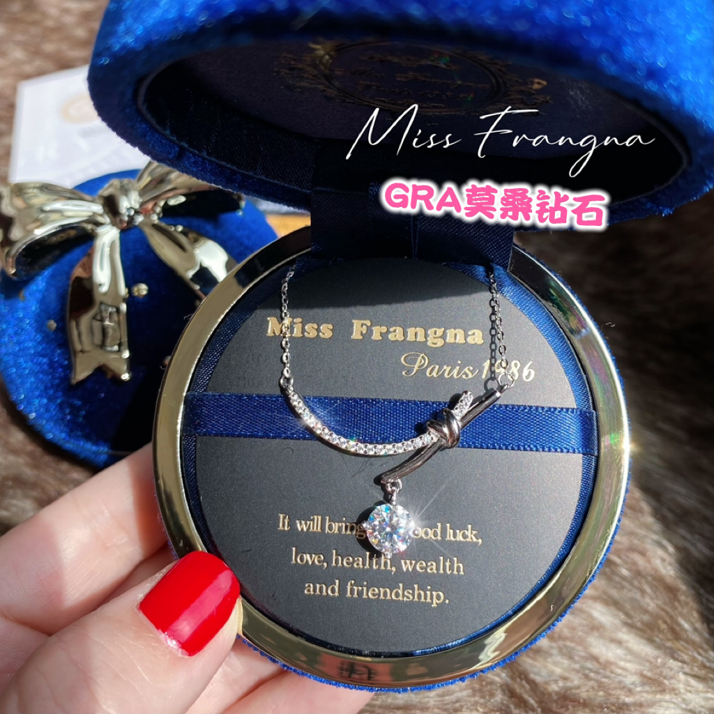法国MISS FRANGNA莫桑钻蝴蝶结几何笑脸轻奢高级纯银许愿项链礼物