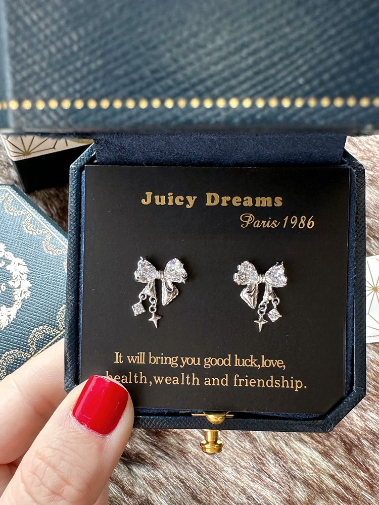 轻奢法国设计师juicy dreams在逃公主蝴蝶结流苏水滴芒星纯银耳钉