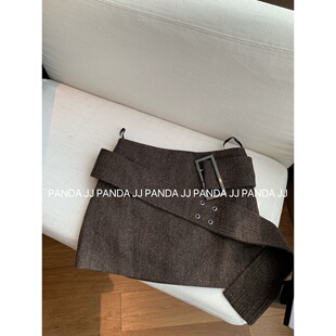 熊猫京京 高质感全羊毛宽松腰带格调半裙 独家