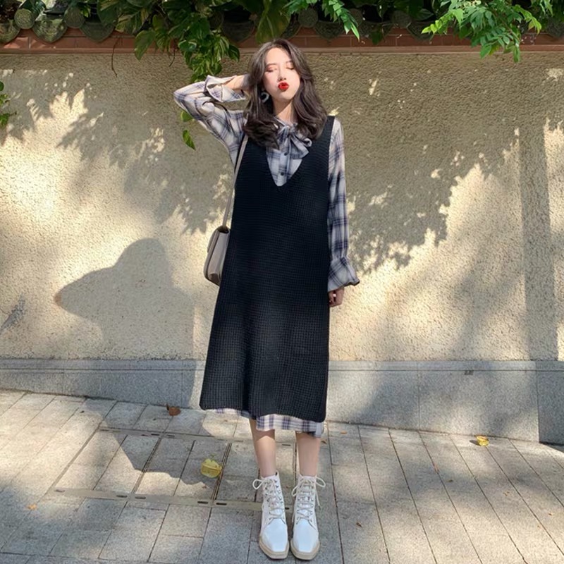 初秋女装潮2019年新款潮流春装时尚网红连衣裙两件套装早秋款洋气