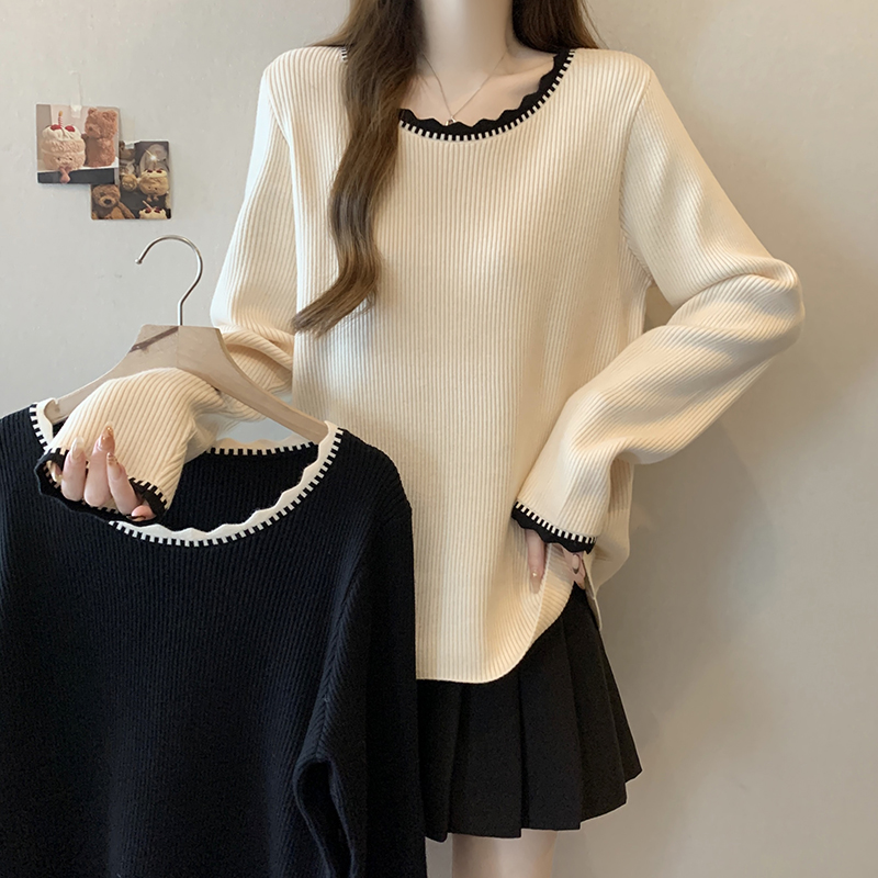 大码正肩长袖针织衫女装秋冬内搭打底衫毛衣胖MM遮肉显瘦上0928e