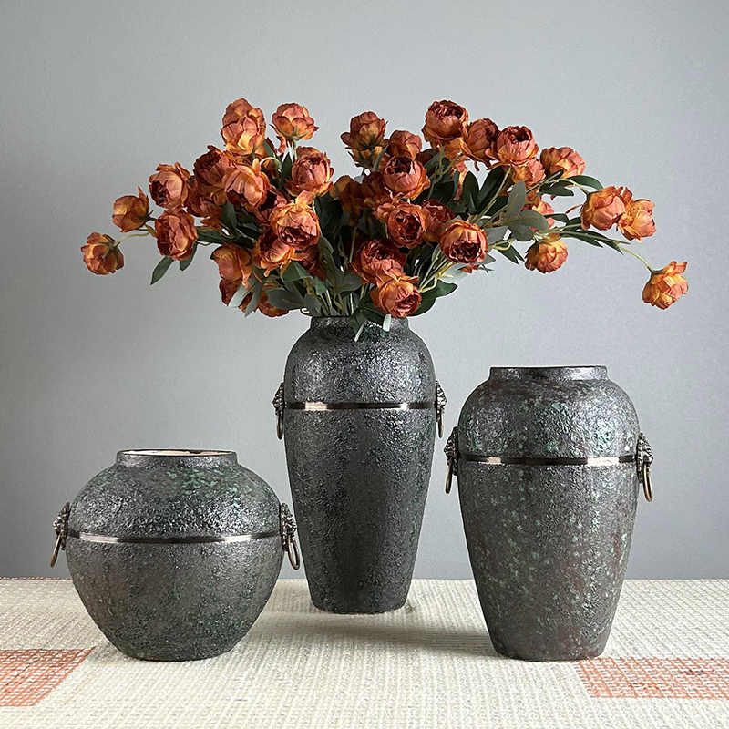 景德镇复古陶瓷台面花瓶禅意侘寂风陶罐摆件干花插花粗陶做旧装饰