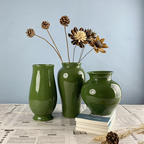 景德镇台面陶瓷花瓶客厅欧式摆件插花花器家居装饰摆设简约翡翠绿