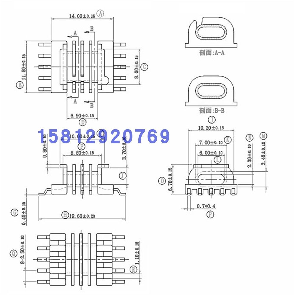 高频变压器磁芯单边加宽骨架贴
