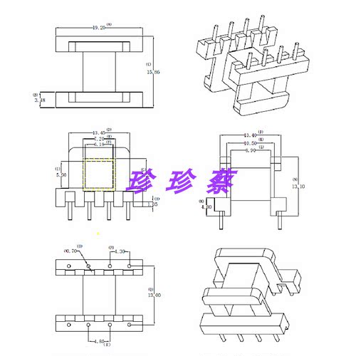 EE22电源磁芯骨架卧式4+4