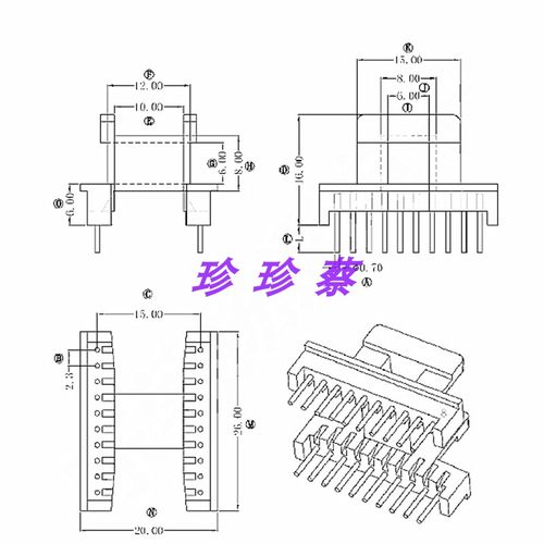 EE22高频磁芯骨架卧式10+10